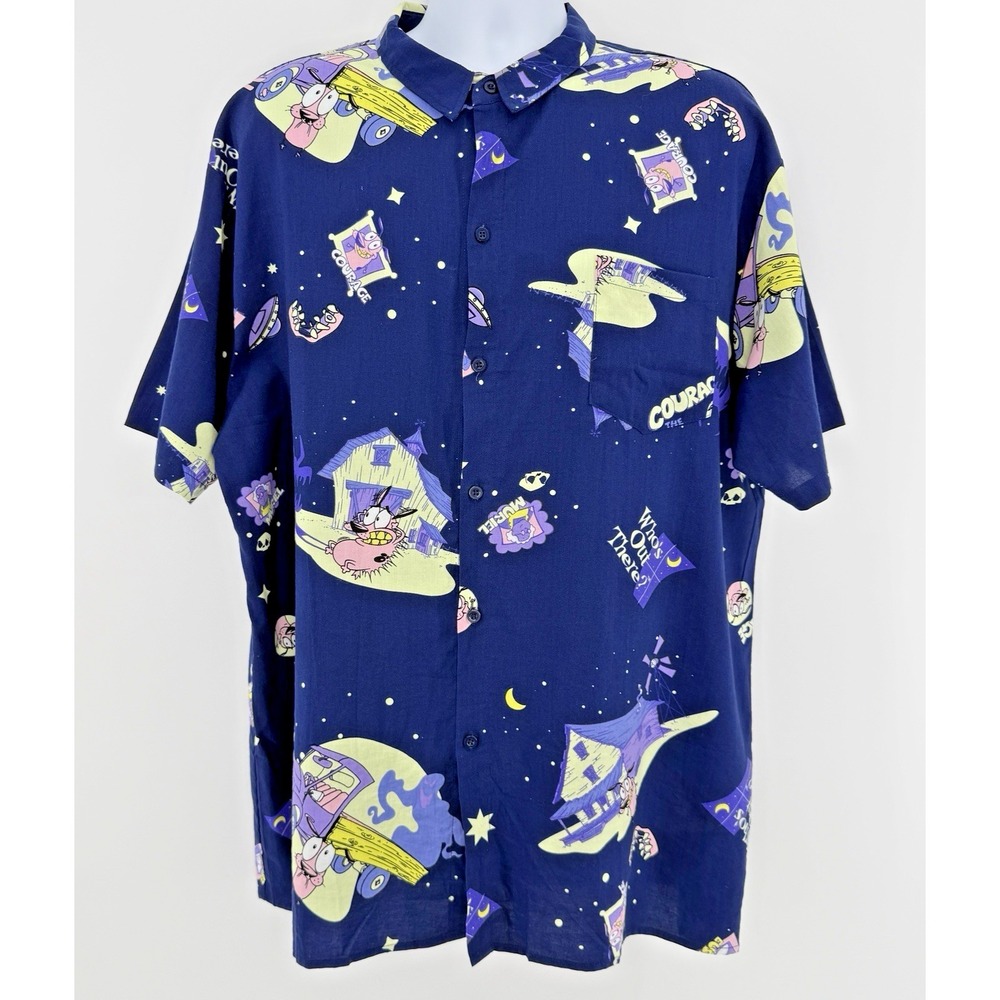 Courage The Cowardly Dog All Over Print Button Up Shirt XL Cartoon Network Y2K